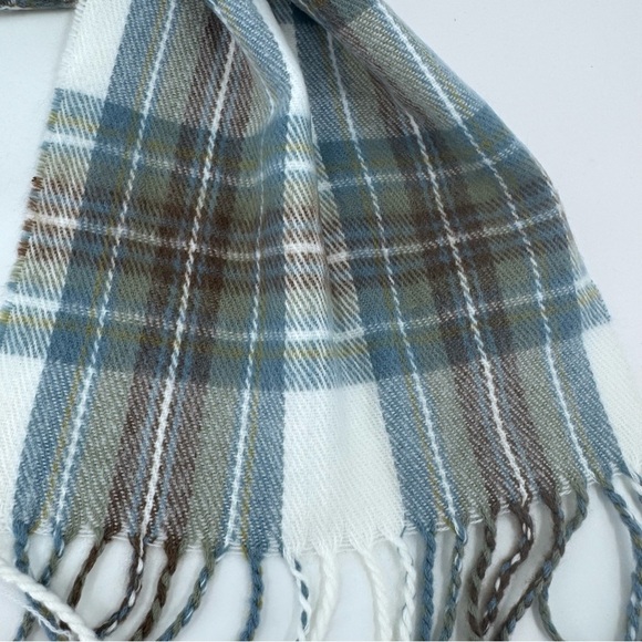 James Pringle Weavers Blue and Gray Tartan Scarf with Fringed Ends - Picture 5 of 9